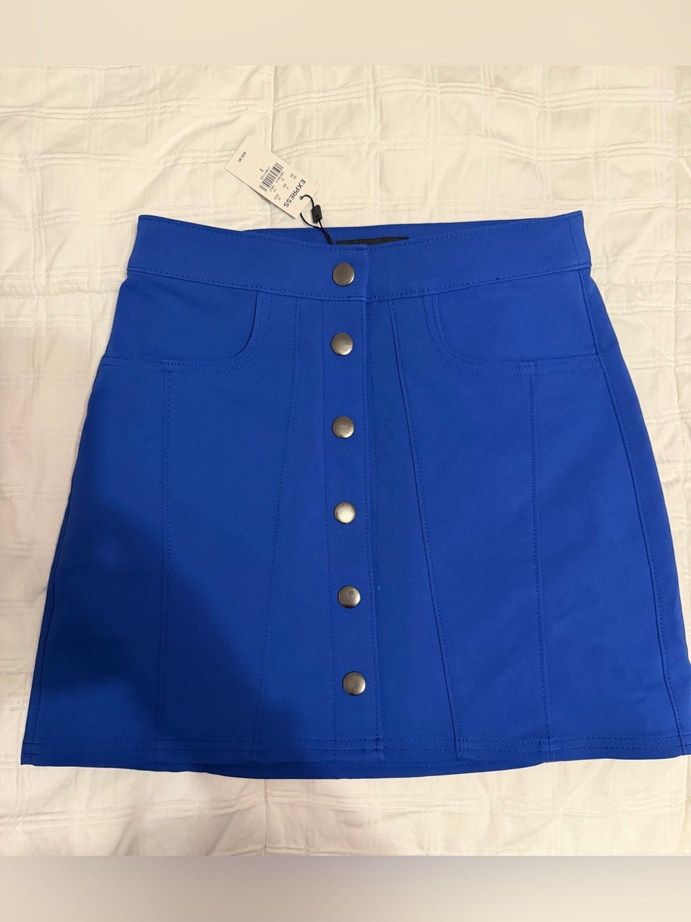 Express Royal Blue Button-Front Mini Skirt